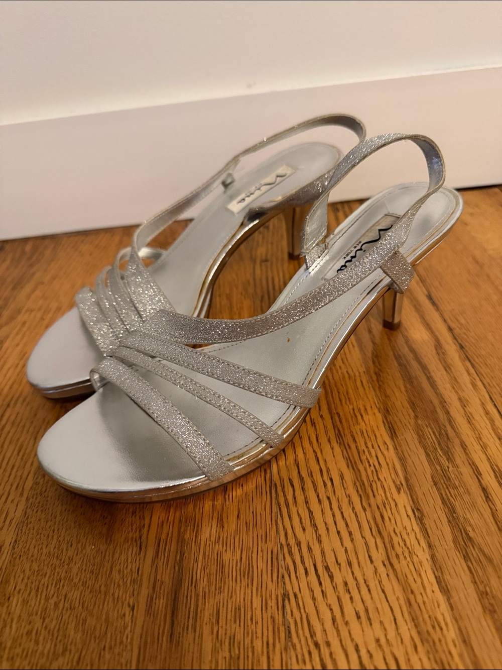 Nina Silver Glitter Slingback Heels